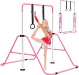 EVERYMILE Gymnastics Bars for Home, Adjustable Height Folding Horizontal Bars, Junior Training Kip Bar Expandable Gym Equipment, Monkey Bar with Gymnastics Rings for Kids Gifts