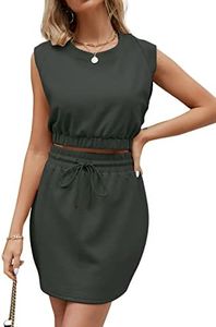 Flygo Summer Short Skirt Sets Women 2 Piece Outfits Crewneck Tank Vest Mini Skirt Set for Girls(DarkGrey-L)