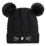 Richmen Baby Beanie Hat, Cute Cat Warm Toddlers Winter Hat, Double Pom Pom Beanies for Boys & Girls Woolen Knitted Cap (216,Black)