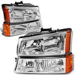 DNA MOTORING Pair Headlight Assembly Compatible with 2003-2006 Chevy Silverado 1500 2500 3500 1500 HD 2500 HD Avalanche 1500 2500, w/o Factory Cladding, Chrome/Amber, HL-OH-CS03-4P-CH-AM