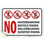 No Skateboarding, Bicycle Riding No Rollerblading No Scooter Riding Sign, 10x7 Inches, 4 Mil Vinyl Decal Stickers Weather Resistant, Made in USA by Sigo Signs