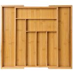 Bamboo Expandable Drawer Organizer for Utensils Holder, Adjustable Cutlery Tray, Wood Drawer Dividers Organizer for Silverware, Flatware, Knives in Kitchen, Bedroom, Living Room by Pipishell