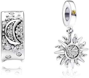 Amuefer 2 Piezas Sun Moon Clip Charms Charms para Pulseras y Collares, Colgante de Plata de Ley con Circonita Cúbica, Cumpleaños Navidad Joyería Regalos para Mujeres
