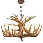 Hubrin Farmhouse Antler Chandelier Light Fixture 6-Light Vintage Rustic Antler Chandelier Lighting,Deer Horn Pendant Light for Home Store Coffee Bar (6 lamp arms + 3arms)