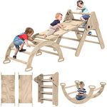 Toddler Climbing Toys Indoor, Foldable Climbing Toys for Toddlers, Montessori Climbing Set with Triangle Climber, Arch Ramp, Rock Climber, Slide, Rocker, Wooden Montessori Toys for Toddlers