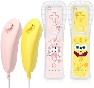 YKASEK Wii Remote with Nunchuck, Wii Controller 2 Pack with 2 Nunchuck Compatible for Wii/Wii U, Yellow and Pink.