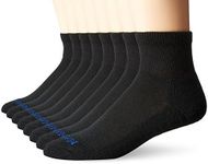 MediPEDS Men's 8 Pack Diabetic Quarter Socks with Non-Binding Top, Black, Shoe Size: 9-12