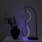 Brightech Nova Modern Color Changing Table Lamp - LED Lamp with RGB Color Gradient, USB-C Type Port - Contemporary 2-Circle Ring-Style Pendant - Corner or End-Table Arching Pole Office Lamp - Black