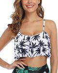 Tempt Me Ruffled Bikini Top Flounce Swim Top Falbala Swimsuit Tank Top for Women, White Palm Tree, 18 Plus