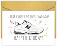 PIUST Funny Dad Shoes Birthday Card, New Balance Shoes Birthday Card for Him, Happy Birthday Card for New Dad, 1 Year Closer To These Bad Boys (68)