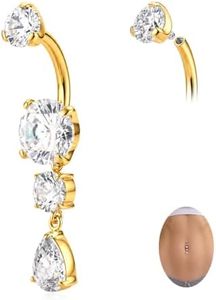 body freedom F136 Titanium Belly Button Ring Dangle Teardrop CZ for Women