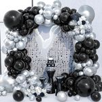 Black Silver Balloons, 120 Pcs Black and Metallic Silver Latex Balloon Arch Garland Kit with Different Sizes 18/12/10/5 Inch for Birthday Bridal Baby Shower Wedding Engagement Anniversary Party Deco