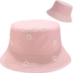 Taidor Print Cotton Bucket Hat Beach Hat Summer Travel Sun Hats Fisherman Cap Daisy Pink