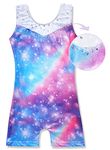 Leotards for Girls Gymnastics Toddler Dance Biketards Mermaid Unicorn Athletic Dance Wear Shiny Rainbow Blue Hotpink, Rainbow Galaxy, 4-5 Years