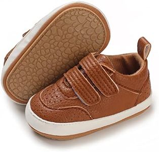 E-FAK Baby Shoes Boys Girls Infant Sneakers Non-Slip Rubber Sole Toddler Crib First Walker Shoes, 06 Brown, 12-18 Months Infant