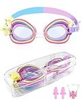 Swimming Goggles Kids 3-6 Years,Waterproof HD Anti Fog No Leaking Kids Swimming Goggles Wide Vision Soft Silicone Quick Kids Goggles Adjust Split Yoke Comfort Strap Girls Swimming Goggles Pink Unicon