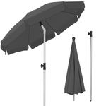 TLGREEN 2m Beach Parasol, Portable Tilting Garden Umbrella, Outdoor Sun Shade with UV Protection, 8 Steel Ribs, Base Not Included, for Outdoor Beach/Garden/Pool/Patio, Grey