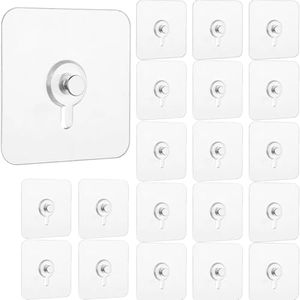 FanSiVoKe 20Pcs Adhesive Wall Mount Screw Hooks , No-Trace Sticker Screw Hanging Nails for Bathroom Kitchen (FlatHeadScrew)