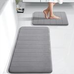 onlyeasy Large Memory Foam Bathroom Mat 2 Pieces Set, Non Slip - Super Water Absorption Soft Bath Mats Rugs,Thick, Dry Fast, Machine Washable for Bathroom Floor Rug, 17x24+44.1x24 Inches, Grey