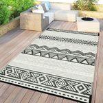 Uphome Outdoor Plastic Straw Rug 6x9 ft, Reversible Waterproof RV Camping Rug, Foldable Patio Rug, Boho Tribal Outdoor Mat Carpet for Outside Backyard Pool Garden, Gray/Black