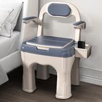 Commode Toilet Chair,Bedside Commodes with Built-in Toilet with Soft Backrest and Padded Easy To Assemble Supports Up To 660 Lbs Suitable for Home Use - Portable Elderly Potty Chair (Blue)