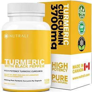 NEW MAX STRENGTH TURMERIC CURCUMIN + BLACK PEPPER EXTRACT – 1850mg per Serving (2 capsules) Non-GMO, Vegan, Gluten Free. Zero Additives, Easy to Swallow Capsules.