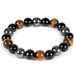 Denchy Triple Protection Bracelet, Tigers Eye - Black Obsidian and Hematite Beaded Bracelets for Men Women, Tourmaline Spiritual Natural Crystal Stone Luck Bracelet, Birthday Mother's Day Gift, 10mm,