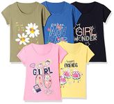 T2F Girl's Solid Regular Fit T-Shirt (GLS-TSRT-11_Multicolor 3 9-10 Years)