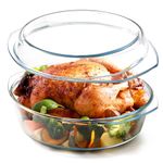 NUTRIUPS 4L Large Casserole Dish with Lid, 32.5x27.7x13.2cm Glass Baking Dish with Lid for Bread, Round Casserole Dishes, Microwave and Oven Safe