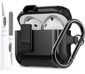 OTOPO for Airpods 4 Case with Secure Lock Clip, Rugged Airpods 4th Generation Cover 2024, Armor Shockproof iPod Case 4th Gen Protective Hard Shell with Carabiner & Cleaner Kit for Men Women Black