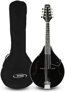 RJ-TMD24-8-String Mandolin Instrument with Basswood Body, Rosewood Bridge & Padded Gig Bag-BLACK