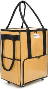 Large Reusable Grocery Bag On Wheels, Foldable Shopping Trolley Cart Carries Up to 66 lb, Shopping Rolling Tote Bag with Zippered Top, Lightweight (Brown)