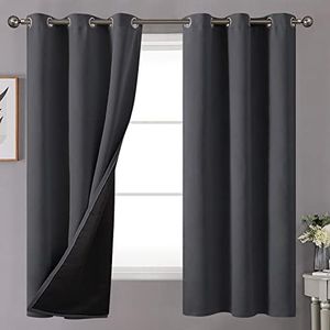 YoungsTex Dark Grey Insulated Blackout Curtains for Bedroom, Grommet Heavy Full Room Darkening Thermal Black Out Window Drapes for Living Room Basement Privacy with Thick Layer, 2 Panels, 42 X 63 Inch