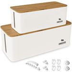 DMoose Large Cable Management Box Pack of 2 - Cord Organizer Box to Hide Power Strips - Pack of 2 Wooden Print