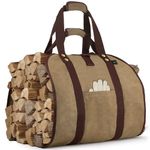 BONTHEE 2 Handle Canvas Log Carrier Bag with Firewood Pocket - Brown