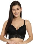 Clovia Women's Lace Solid Padded Full Cup Wire Free Bralette Bra (BR2169P13_Black_32B)