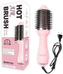 MEDITIVE Hot Air Brush for Hair Styling | Hair Volumizer Blow Dryer Brush, Ceramic Tourmaline Coated, Ionic Technology, 3 Heat & 2 Speed Settings, Lightweight Hair Styler with Overheat Protection & 360° Swivel Cord – Blow Dryer for Hair Volume Hair Volumizer, and Hair Styler in One, 1200 Watts( Pink Colour)