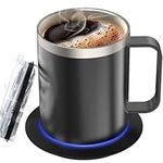 Self Heating Mug with Double-Layer 18/8 Stainless Steel,Smart Heated Coffee Mug,12oz Coffee Mug Warmer Set,131℉ Beverage Cup Warmer for Desk Home & Office (Black)