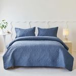 Simple&Opulence Quilted Bedspreads King Size-3 Pcs Soft Reversible Microfiber Bed Spread Coverlet,Floral Embossed Bed Throw Set with 2 Pillowcases for Bedroom Decor,240x260cm,Blue Grey