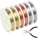 6 Rolls Jewelry Beading Wire, 0.4 mm Copper Wire Silver/Gold/Rose Gold Bare Tarnish Resistant Crafts Wires with Cutting Pliers Wrapping Jewelry Beading Wire for DIY Jewelry Beading and Craft Making