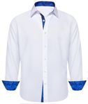 Barry.Wang Men's Dress Shirts Contrast Long Sleeve Business Classic Formal Shirts Button Down Wedding Party Work Shirts White S-3XL