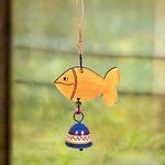 AAKRITI ART CREATIONS Wood and Metal Handpainted Orange Fish Wind Chimes for Home Decorative (Multicolour)