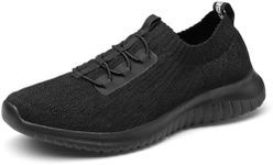 TIOSEBON Women's Lightweight Walking Shoes Comfortable Slip-On Running Sneakers All Black 5 US Wide