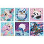 Kssvzz 6 Pack 5D Diamond Painting Kit for Kids, Cartoon Animal Diamond Art Kits, 6x6 Inch Full Drill Art Gem Painting for Girls, Boys, Beginners, Frame Not Included