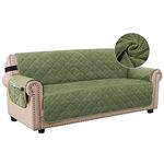 H.VERSAILTEX Sofa Covers Couch Covers 3 Seat Extra Large Sofa Protector Cover Quilted Thick Velvet Plush for Dogs Pets with Non-Slip Two Elastic Straps on Back and Bottom (Seat Width: 78", Loden)