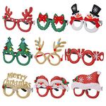 9PCS Christmas Party Glasses Glittered Unisex Costume Eyeglasses Frame Holiday Party Decorations Christmas Ornaments Gift