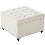 BFD Large Square Storage Ottoman Coffee Table, Oversized Upholstered Ottoman with Storage Box for Living Room Bedroom, Fabric Tufted Coffee Table Ottoman Footstool for Rest, Beige