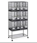 CENTRAL FISH AQUARIUM Metal Foldable Large Breeding Flying Bird Cage With Three Layer Cage With Center Divider With12 Cups,12 Perch Sticks And Double Tray With Stand,And Wheell