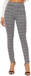 SweatyRocks Women's Casual Skinny Leggings Stretchy High Waisted Work Pants Black White Plaid Large