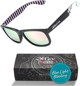 Sleep ZM Office Pirate Collection Pirate Inspired Polarized Sunglasses with Blush Pink Mirrored Lens Help Block Blue Light and Save Ocean Wildlife and the Planet